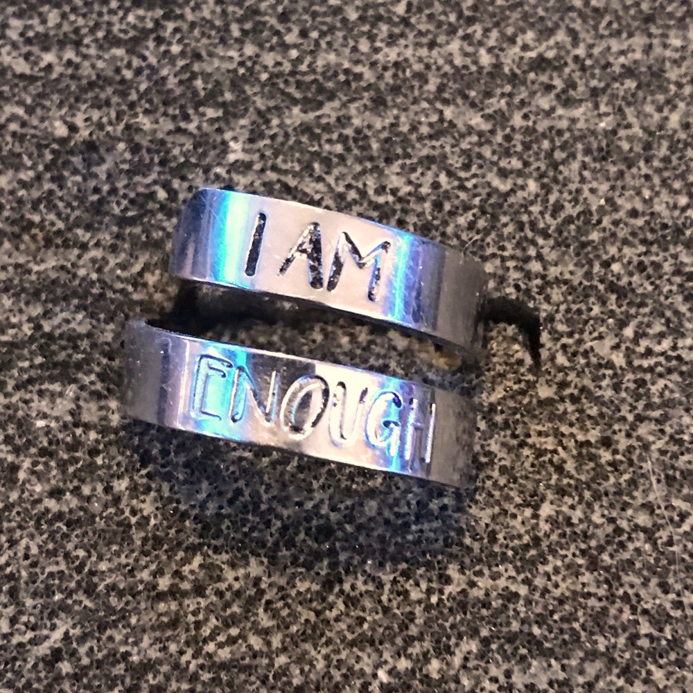 I AM ENOUGH , silver ring .